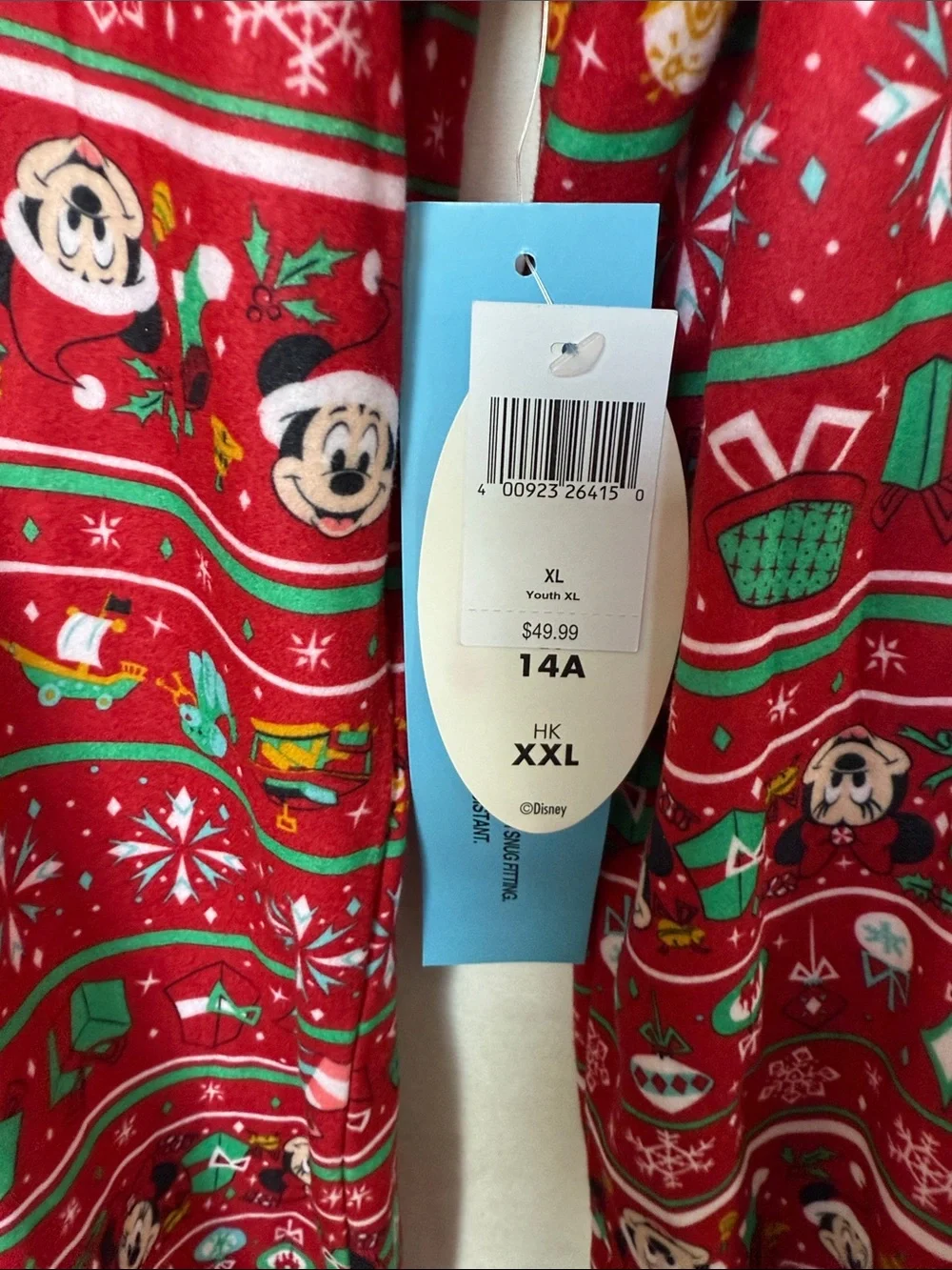 Disney Red and Green Holiday Mickey Hooded Onesie Pajamas